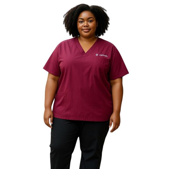 Dignity Health Scrub Top Burgundy Pullover New Vneck Medical - Picture 9 of 14